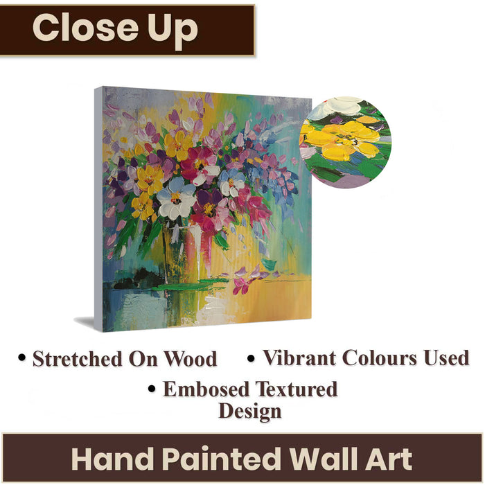 Canvas Floral Hand Painted Wall Painting Stretched On Wood Wooden Decorative Wall Art Original Oil Painting, Paintings For Home Wall Decoration
