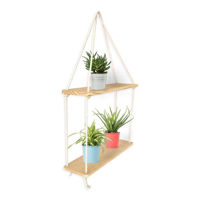 Wooden Floating Shelves with Rope String Hanging Shelves for Home Décor -( BOHO collection)