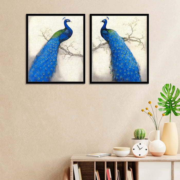 Set of 2 Peacock Theme Canvas Painting for Home Décor Framed