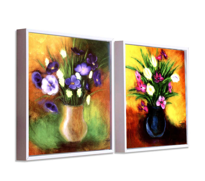 Purple & Pink Floral Print Framed Canvas Painting