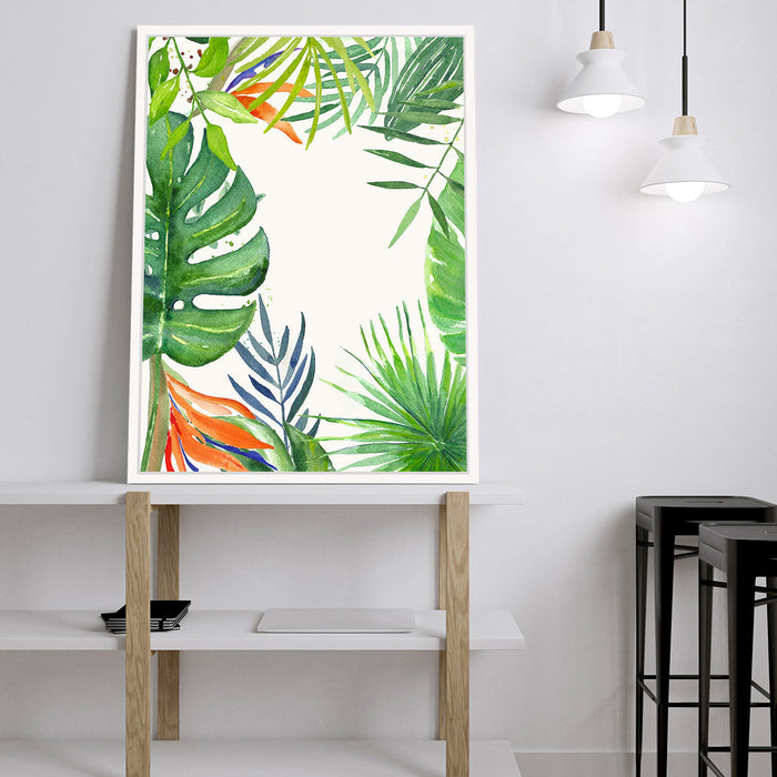 Tropical Green Framed Canvas Nature Framed Wall Art Print For Home Decor