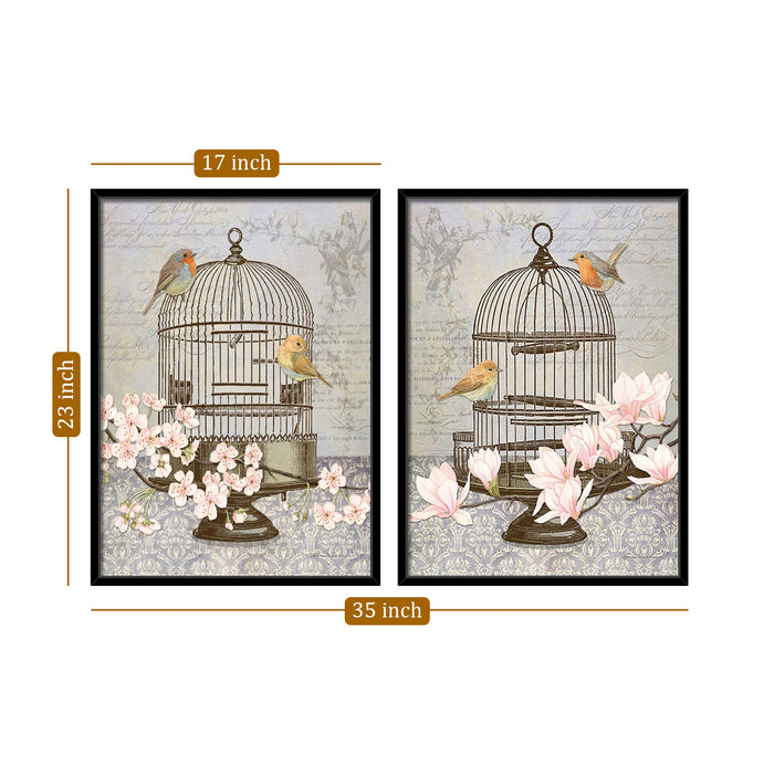 Floral Bird Theme Set of 2  Canvas Painting, Framed Canvas Art Print For living room.