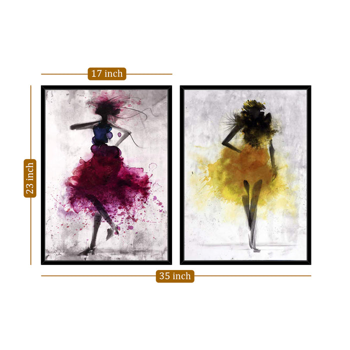 Dancing Lady Theme Set of 2 Framed Wall Art Print For Home Decor
