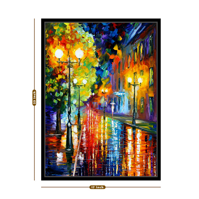 Beautiful Rainy Street Theme 1 Framed Canvas