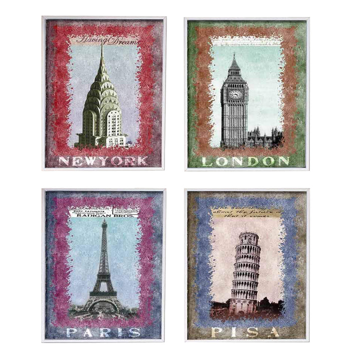 London York Paris Theme Set of 4 Framed Canvas