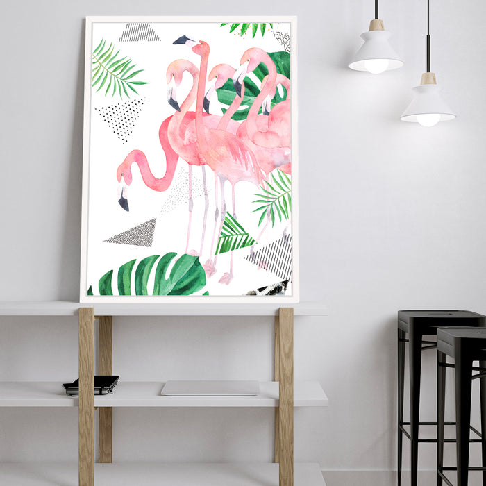 Flamingo Framed Canvas Art Print, Painting, Pink & Green. Canvas Painting, Framed Canvas Art Print For living room