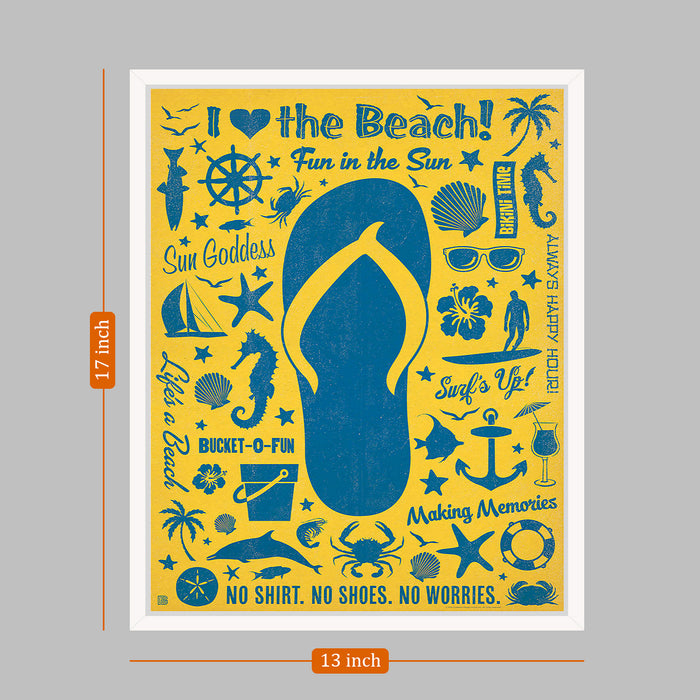 I love Beach Theme Motivational Framed Canvas Art Print, Painting.