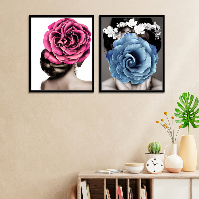 Floral Theme Set Of 2 Framed Canvas Art Print, Painting .