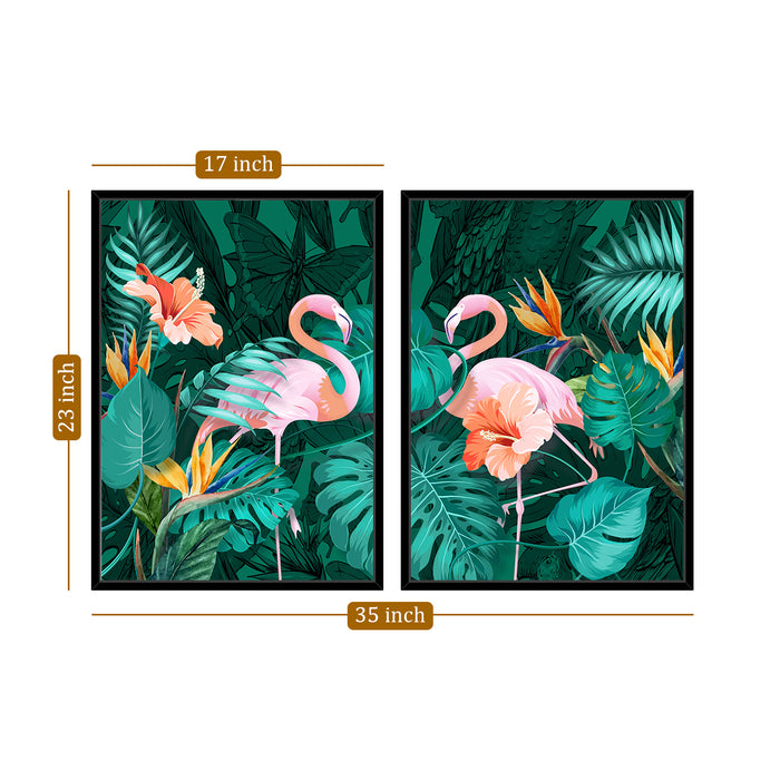 Beautiful Flamingo Theme Turquoise Blue Framed Canvas Art Print, For Home & Office Decor