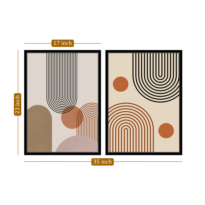 Black & Peach Abstract Theme Set of 2 Framed Canvas Art Print Painting.