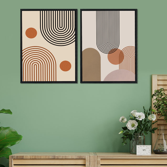 Black & Peach Abstract Theme Set of 2 Framed Canvas Art Print Painting.