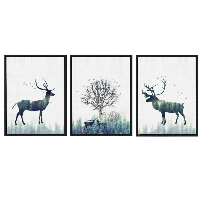 Nature Frost Art Set of 3 Framed Canvas Art Print Painting.
