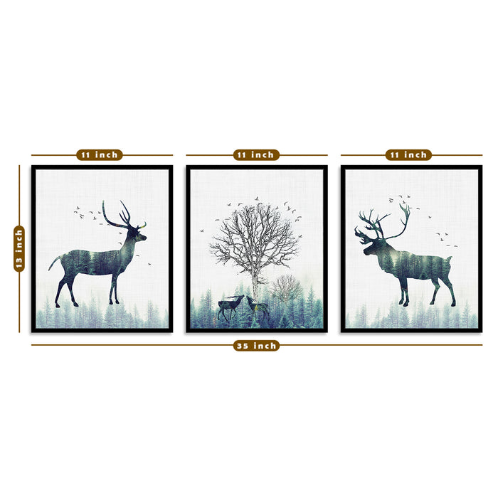 Nature Frost Art Set of 3 Framed Canvas Art Print Painting.