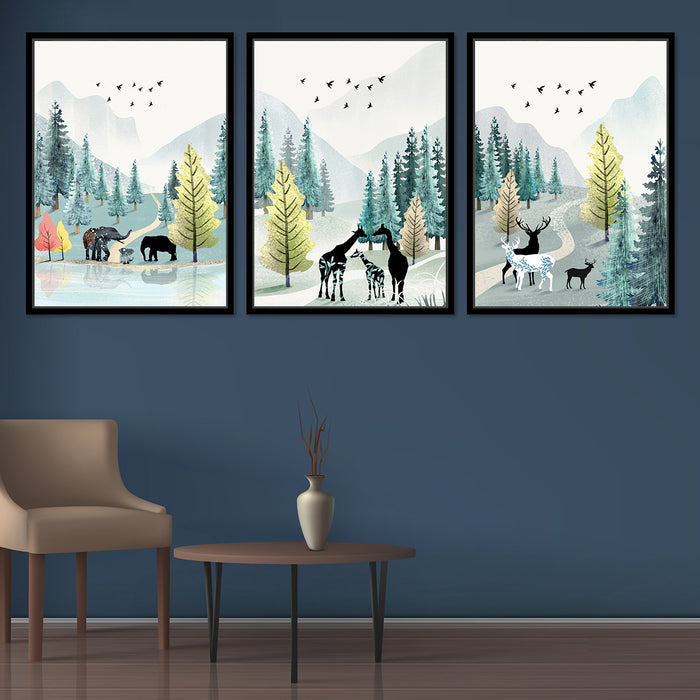 Nature & Animal Theme Set of 3 Framed Canvas Art Print Painting  Canvas Painting, Framed Canvas Art Print For living room.