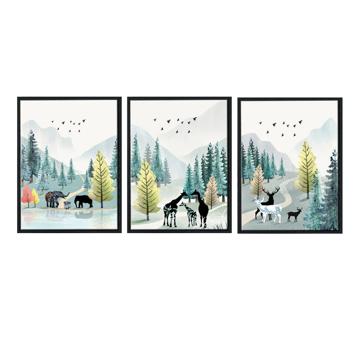 Nature & Animal Theme Set of 3 Framed Canvas Art Print Painting  Canvas Painting, Framed Canvas Art Print For living room.