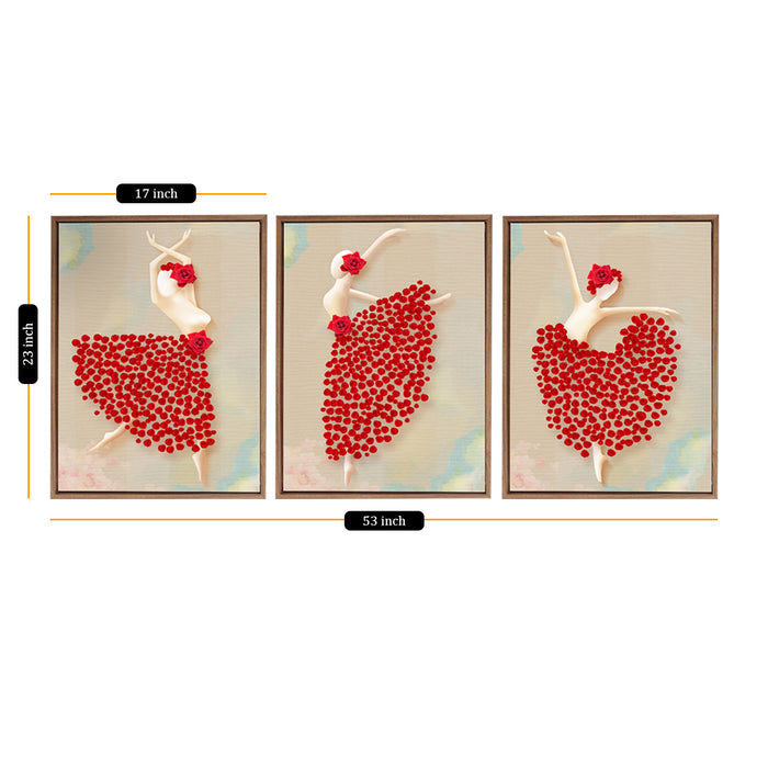 Red Floral Theme Set of 3 Framed Canvas Art Print Painting(Large wall paintings.