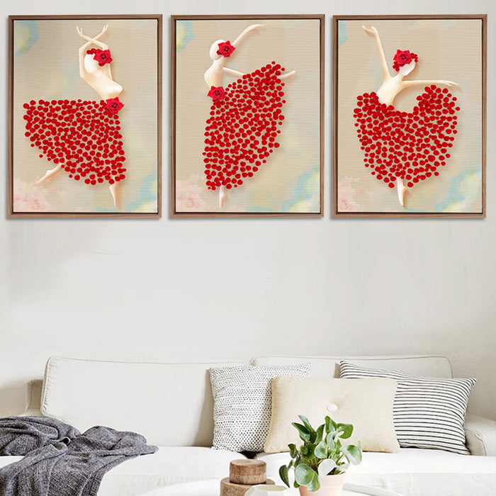 Red Floral Theme Set of 3 Framed Canvas Art Print Painting(Large wall paintings.