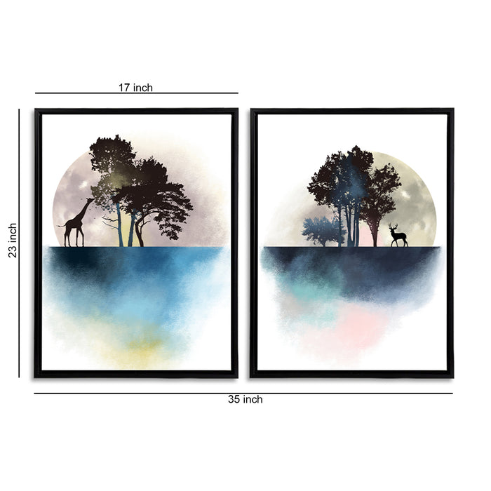 Nature Theme Set of 2 Framed Canvas Art Print Painting (Large wall paintings)