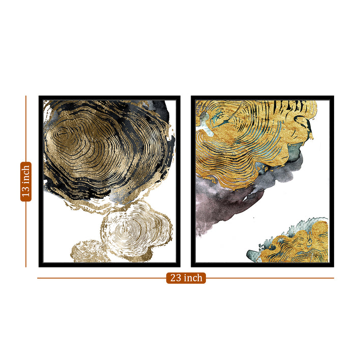 Black & Golden Abstract Theme Set of 2 Framed Canvas Art Print Painting.