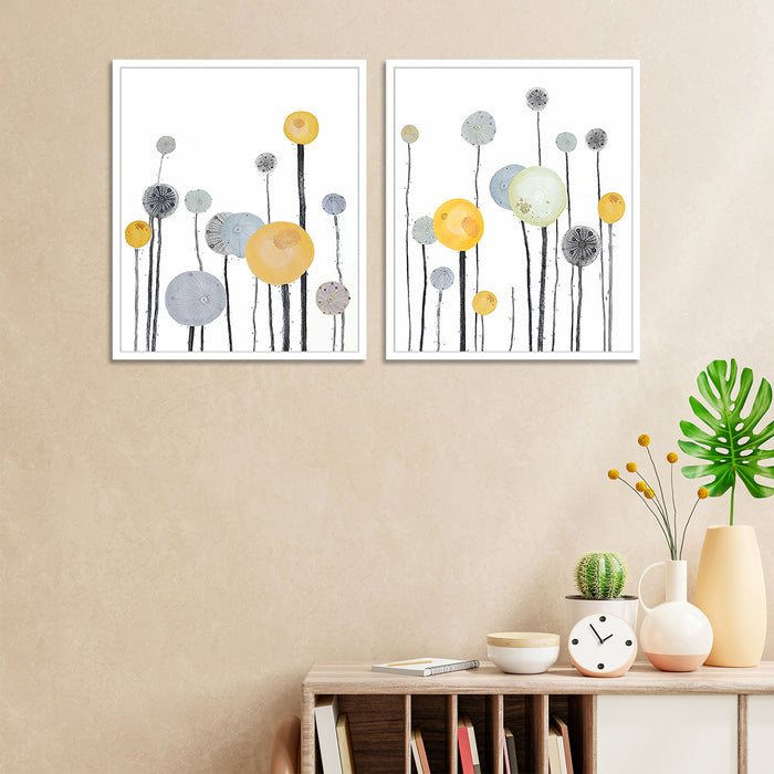 White Color Abstract Theme Set of 2 Framed Canvas Art Print Painting .