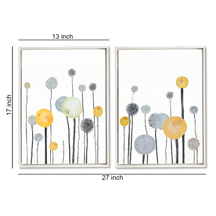 White Color Abstract Theme Set of 2 Framed Canvas Art Print Painting .