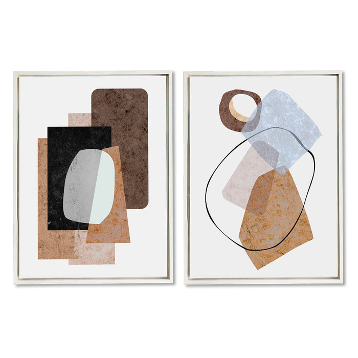 White Background Abstract Theme Set of 2 Framed Canvas Art Print Painting .