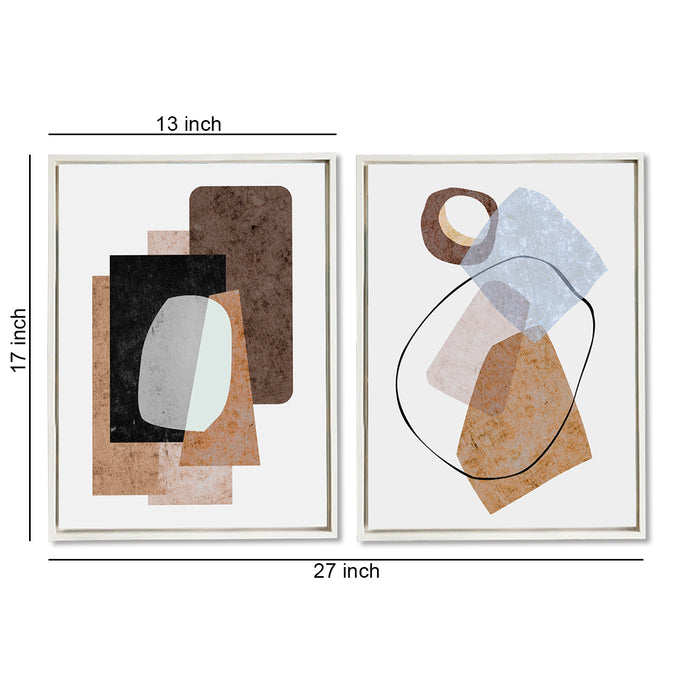 White Background Abstract Theme Set of 2 Framed Canvas Art Print Painting .