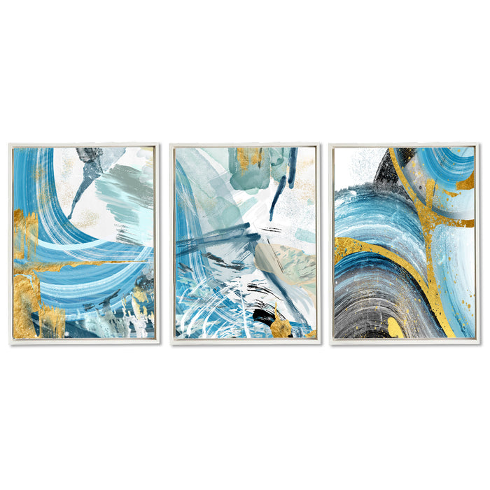 Light Blue Abstract Theme Set of 3 Framed Canvas Art Print Painting .