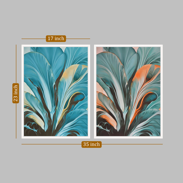 Blue Color Abstract Theme Set of 2 Framed Canvas Art Print Painting .