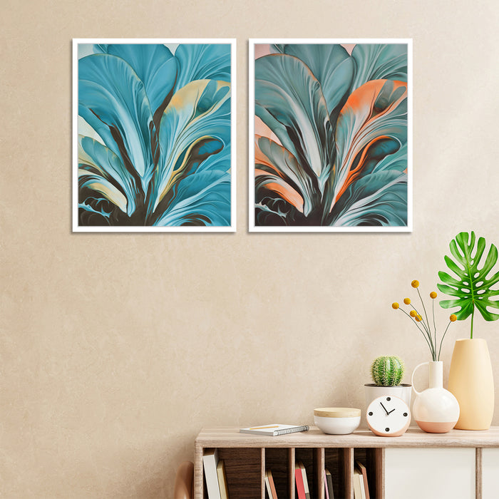 Blue Color Abstract Theme Set of 2 Framed Canvas Art Print Painting .
