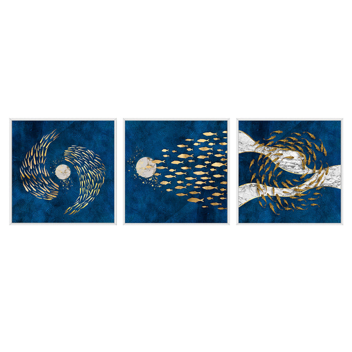 Set of 3 Abstract Blue Color Theme Canvas Art Print Painting For Living Room Size-13x13 Inches