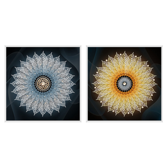 Set of 2 White Flower Theme Canvas Art Print Painting For Living Room Size-13x13 Inches
