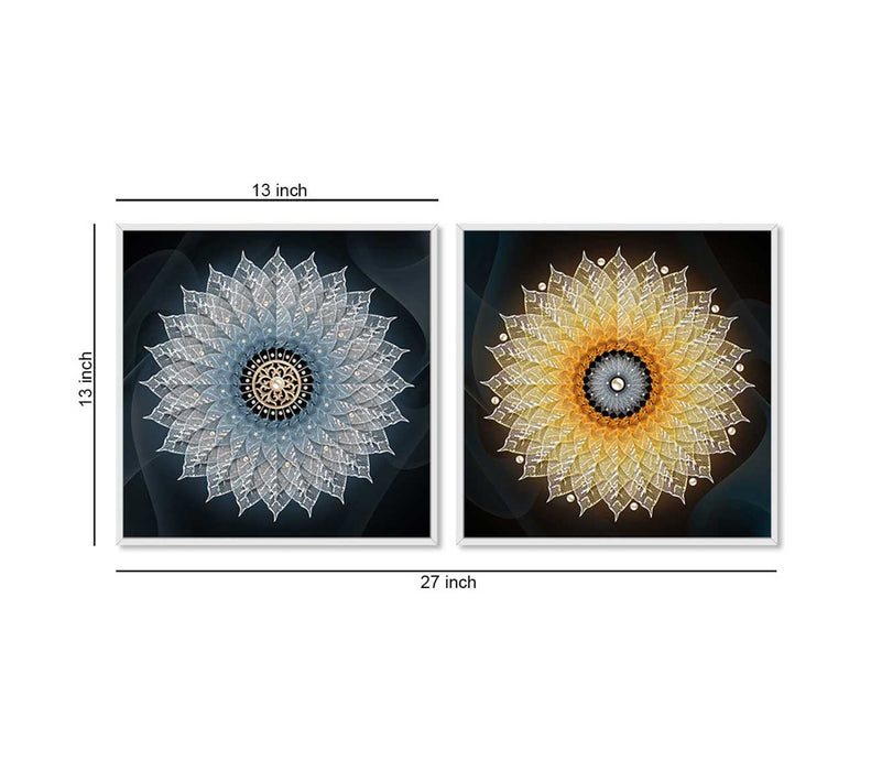 Set of 2 White Flower Theme Canvas Art Print Painting For Living Room Size-13x13 Inches
