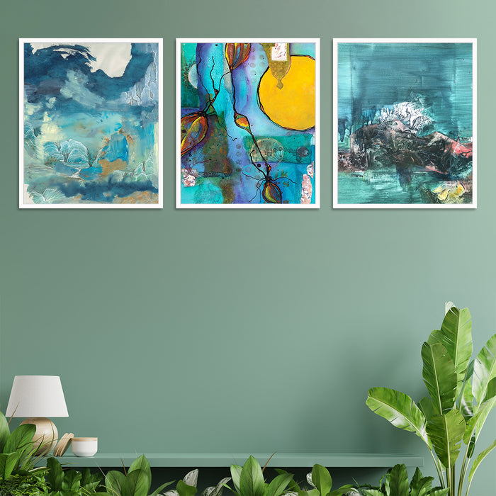 Set of 3 Multicolor Abstract Theme Canvas For Home Decor Abstract Painting in Living Room.