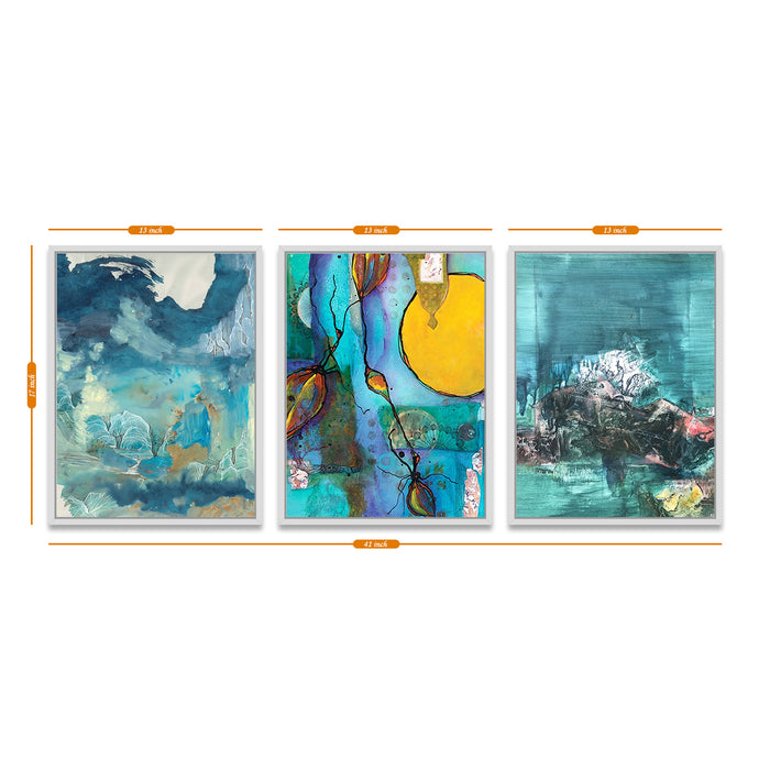 Set of 3 Multicolor Abstract Theme Canvas For Home Decor Abstract Painting in Living Room.