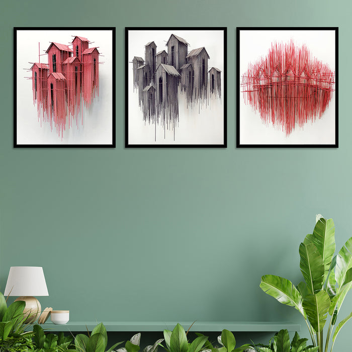 Set of 3 Red & Grey Color Abstract Theme Canvas Paintings Canvas Painting, Framed Canvas Art Print For living room.