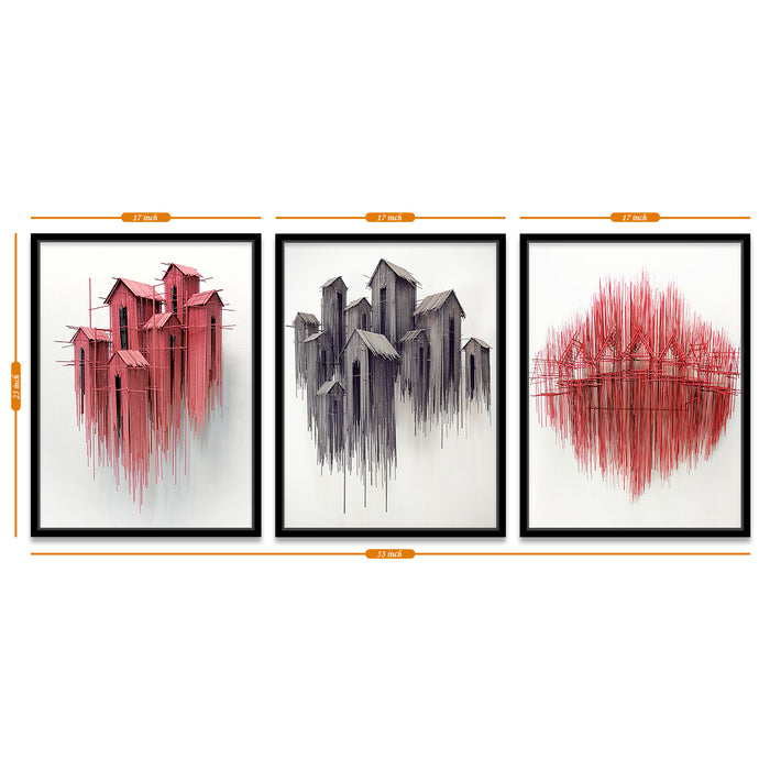 Set of 3 Red & Grey Color Abstract Theme Canvas Paintings Canvas Painting, Framed Canvas Art Print For living room.