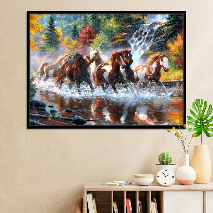 Vastu 7 Horse Framed Wall Painting/vastu Seven Running Horse Painting/Hanging Wall .