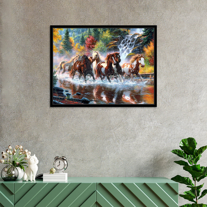 Vastu 7 Horse Framed Wall Painting/vastu Seven Running Horse Painting/Hanging Wall .