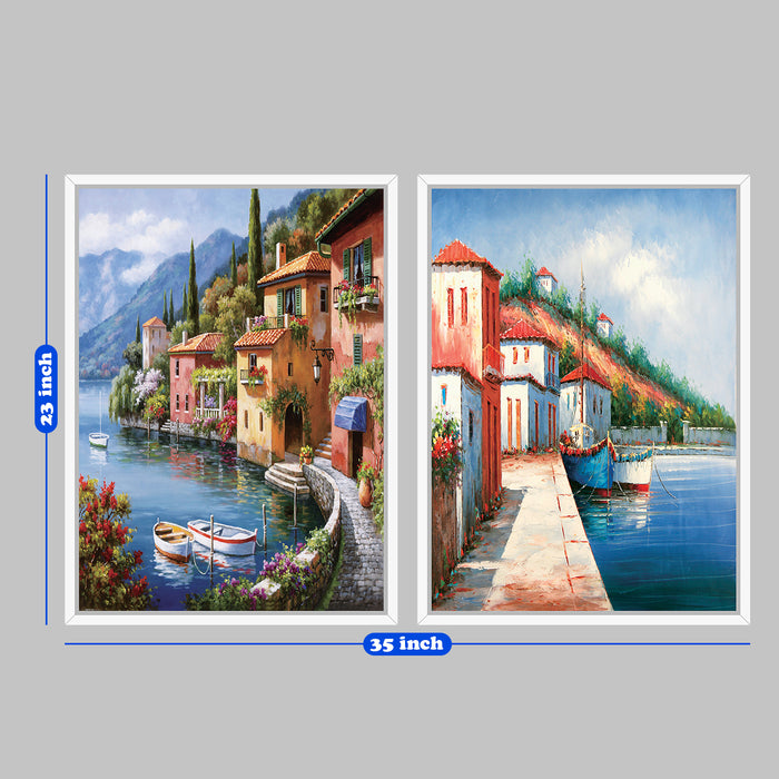 Set of 2 Landscape Theme Canvas Painting with Wooden Frame.Framed wall art print  Luxury canvas painting with floater frame.