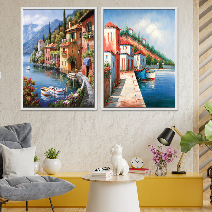 Set of 2 Landscape Theme Canvas Painting with Wooden Frame.Framed wall art print  Luxury canvas painting with floater frame.