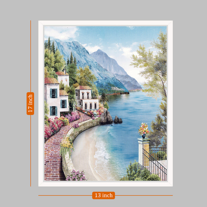 Landscape Theme Canvas Painting with Wooden Frame . Color - Multicolor.