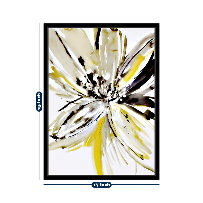Yellow & White Floral Theme Canvas Painting with Wooden Frame Framed wall art print  Luxury canvas painting with floater frame.