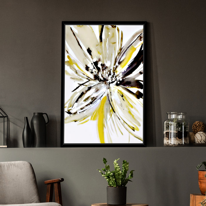 Yellow & White Floral Theme Canvas Painting with Wooden Frame Framed wall art print  Luxury canvas painting with floater frame.