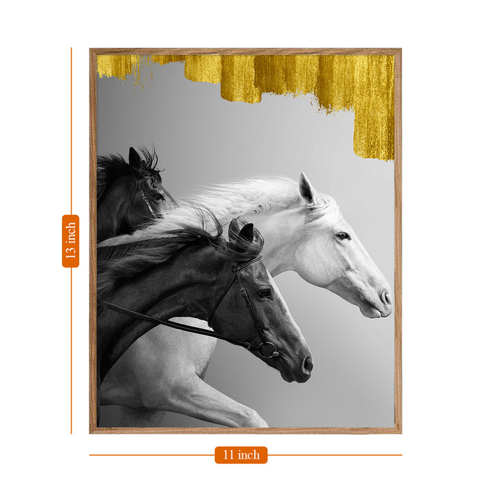 Horse Canvas Painting with Wooden Frame, Color - Black & White).