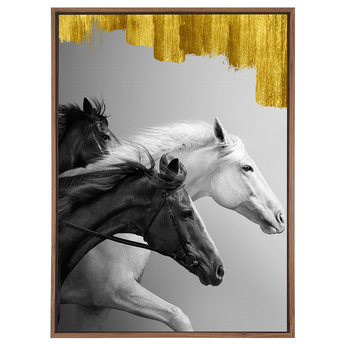 Horse Canvas Painting with Wooden Frame, Color - Black & White).