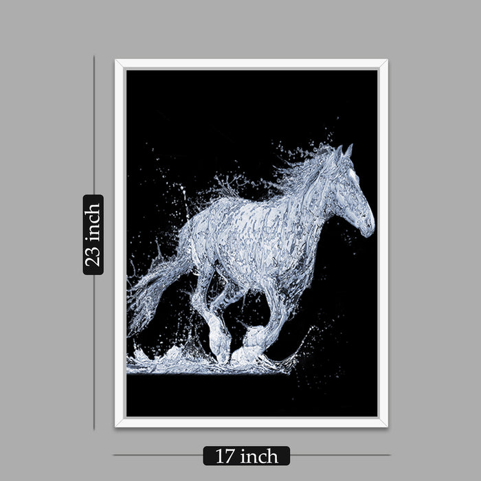 Black & White Horse Canvas Painting with Wooden Frame.