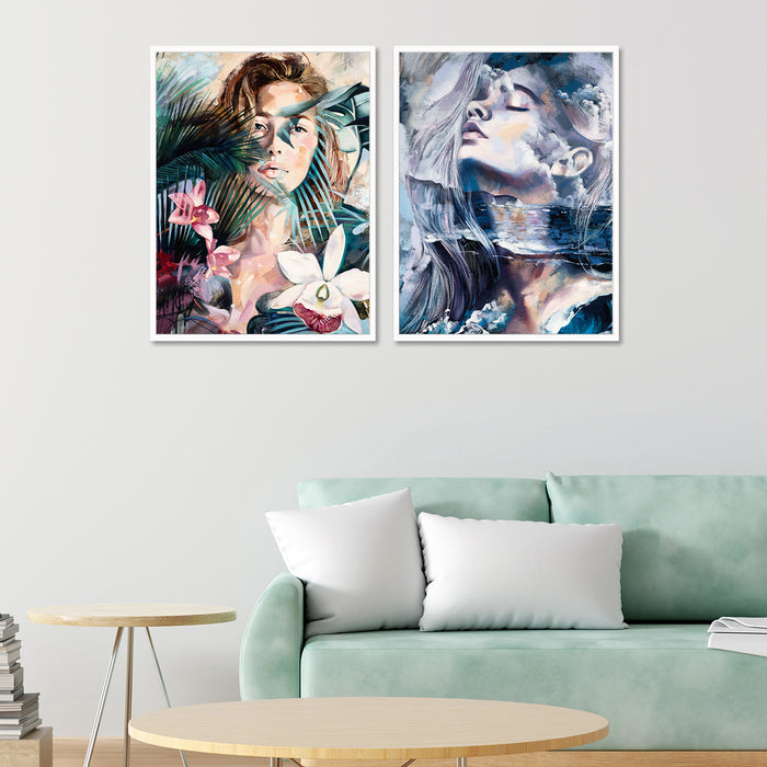 Set of 2 Figurative Theme Canvas Painting with Wooden Frame Framed wall art print  Luxury canvas painting with floater frame.