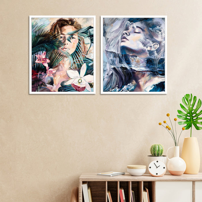 Set of 2 Figurative Theme Canvas Painting with Wooden Frame Framed wall art print  Luxury canvas painting with floater frame.