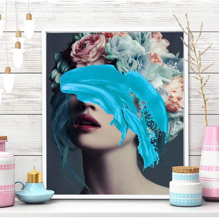 Blue Color Floral Theme Canvas Painting. Framed Canvas Art Print For living room.